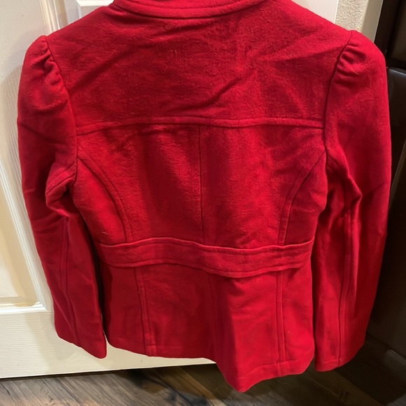 NORDSTROM BP WOOL BLEND RED RUFFLE PEACOAT - Picture 3 of 4